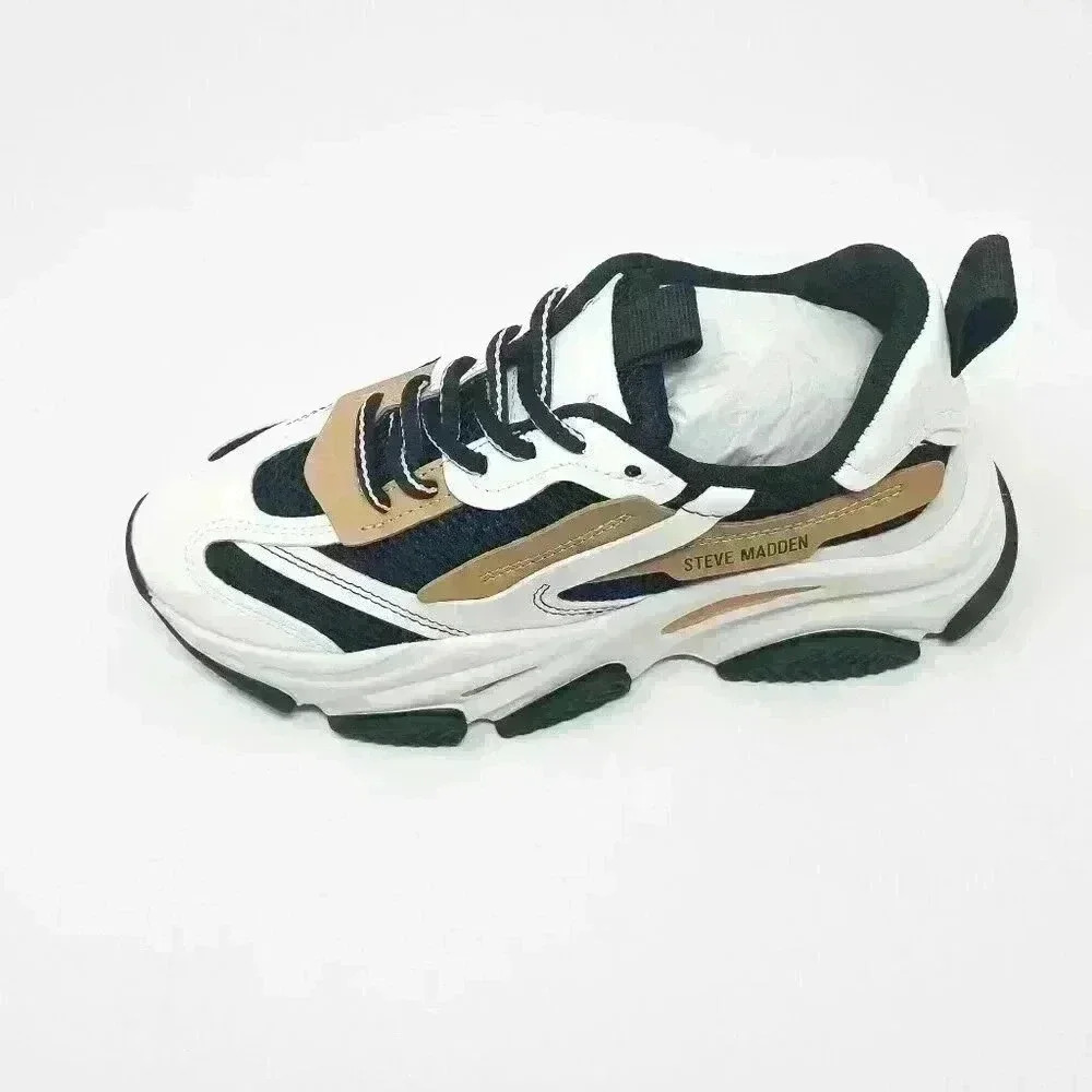 BRAND NEW IN BOX Steve Madden Possession Sneaker White with  Black Stripes Color - Picture 3 of 10